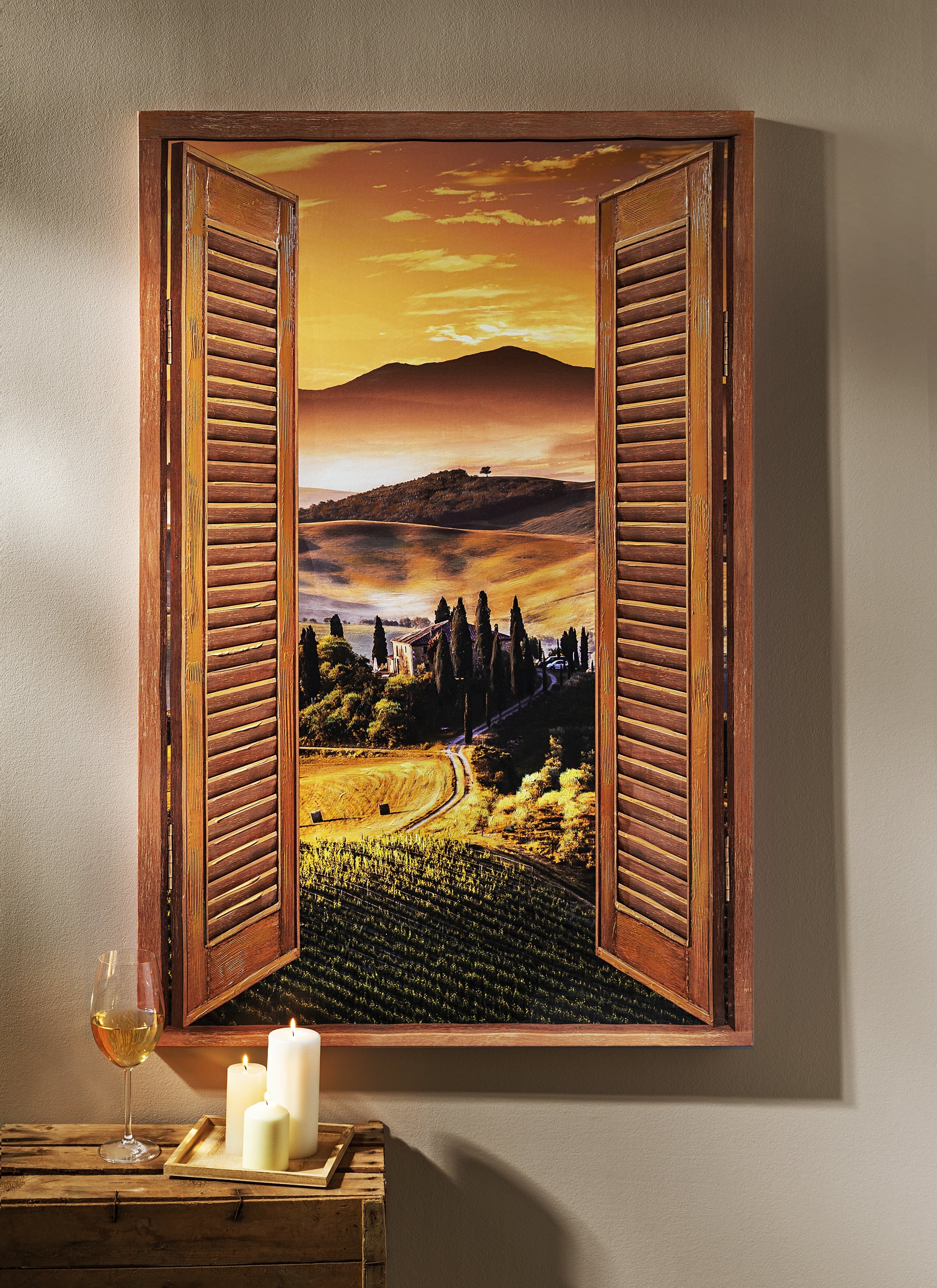 Bild Leinwand Fensterblick Toskana Kunstdruck Poster Wandbild 120 cm*80 cm 669h